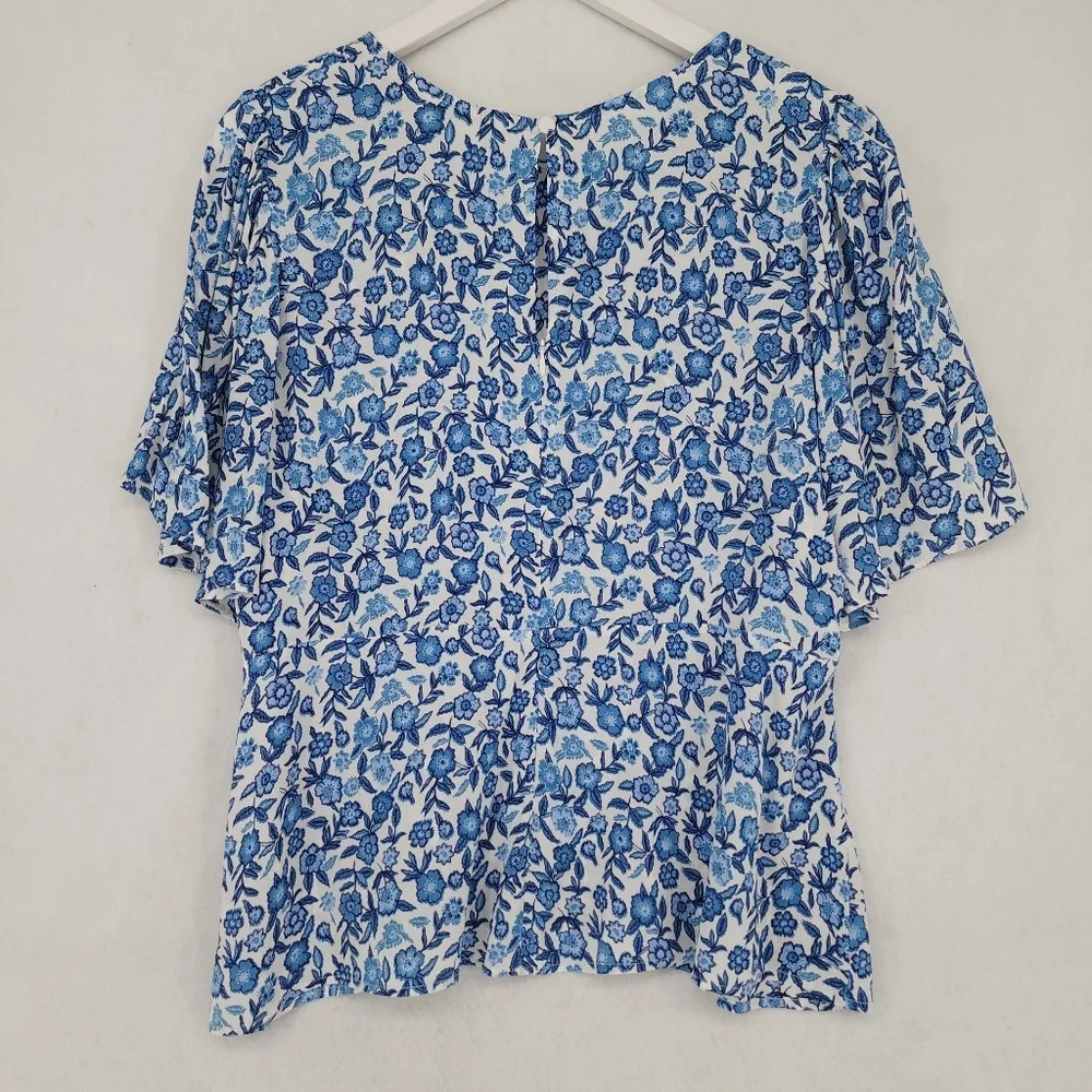 Boden Flutter Sleeve Top in Porcelain Blue, Pansy Bloom - Picture 3 of 8